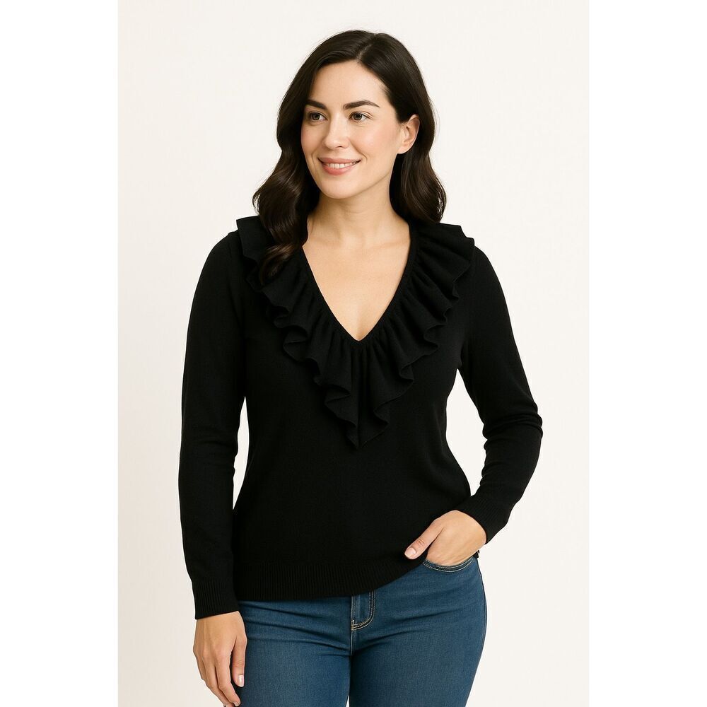 Lauren Ralph Lauren silk cotton blend ruffle neck sweater m